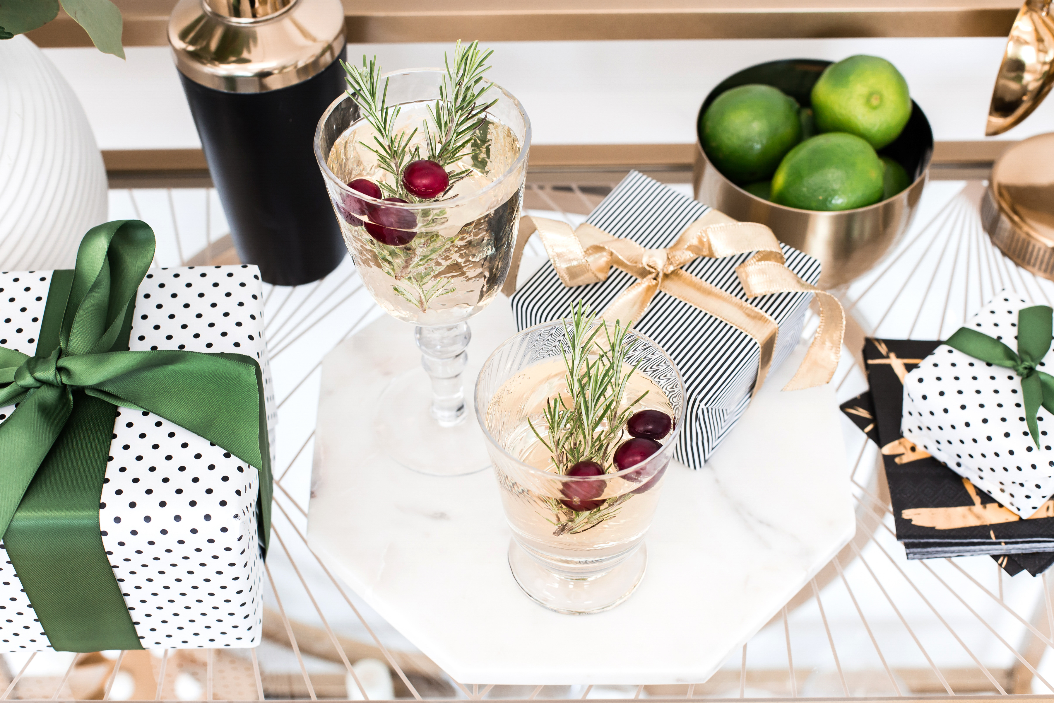 green and gold holiday table setting